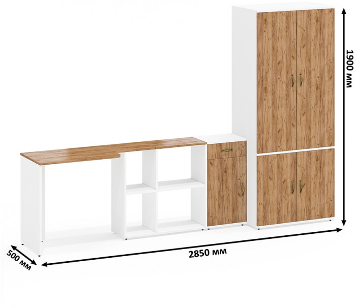 Лидер-8 Стол + Тумба МД 3.15 + Шкаф МД 19Б, белый шагрень/крафт золото