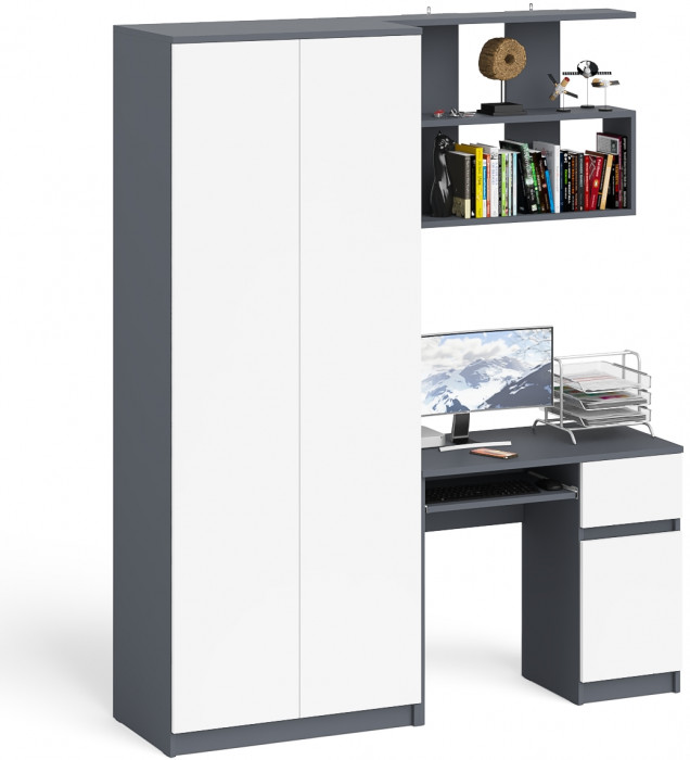 Мори компьютерный стол МС-1 правый + Шкаф МШ800.1 + Полка 900, графит/белый