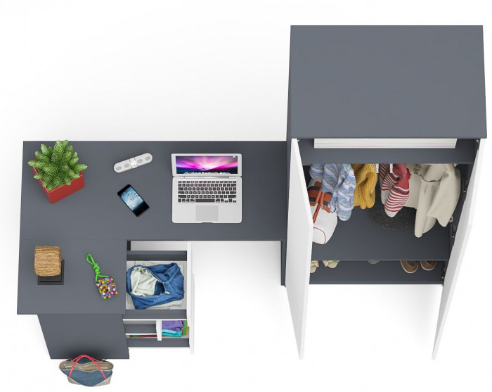 Мори компьютерный стол МС-16 левый + Шкаф МШ800.1, графит/белый