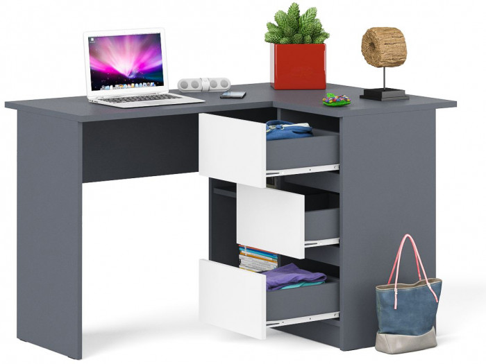 Мори компьютерный стол МС-16 правый, графит/белый