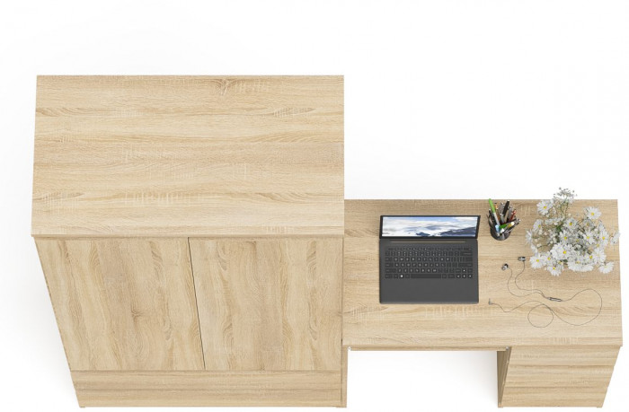 Мори компьютерный стол МС-6 правый + Шкаф МШ900.1, дуб сонома