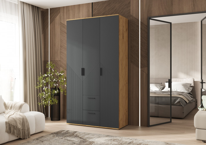 Сильвия Шкаф 3-х створчатый 1200, Браш Графит/Дуб Крафт