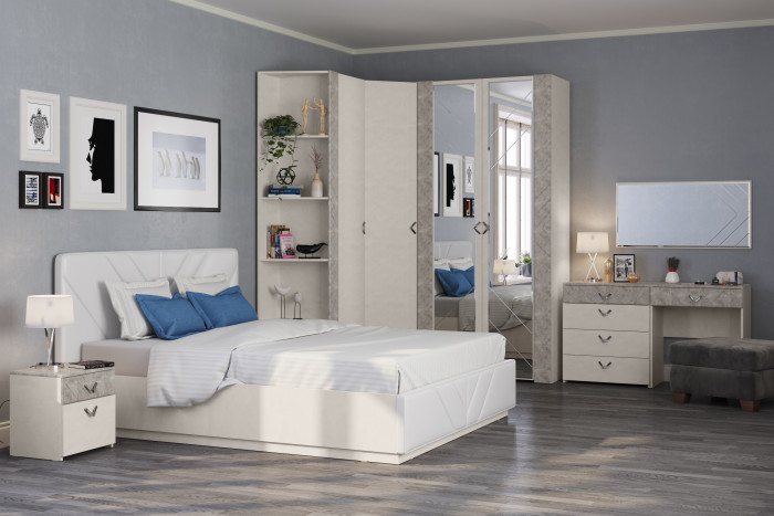 Амели Набор шкафов 2 13.140 + 13.131 + 13.133, цвет шёлковый камень/бетон чикаго беж, ШхГхВ 121,1х189,3х230 см.