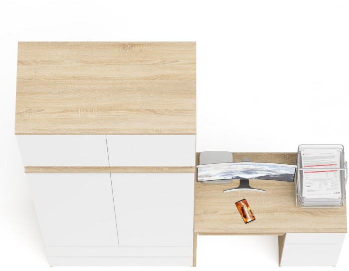 Мори компьютерный стол МС-1 правый + Шкаф МШ900.1 + Антресоль МА900.1, дуб сонома/белый