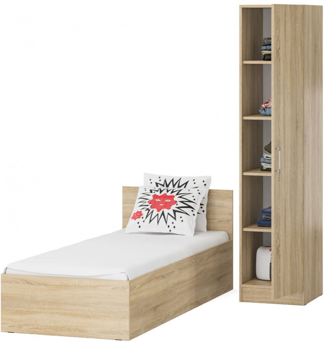 Кровать 0800 + Пенал Стандарт, цвет дуб сонома, ШхГхВ 83,5х203,5х70 + 45х52х200 см., сп.м. 800х2000 мм., без матраса, основание есть
