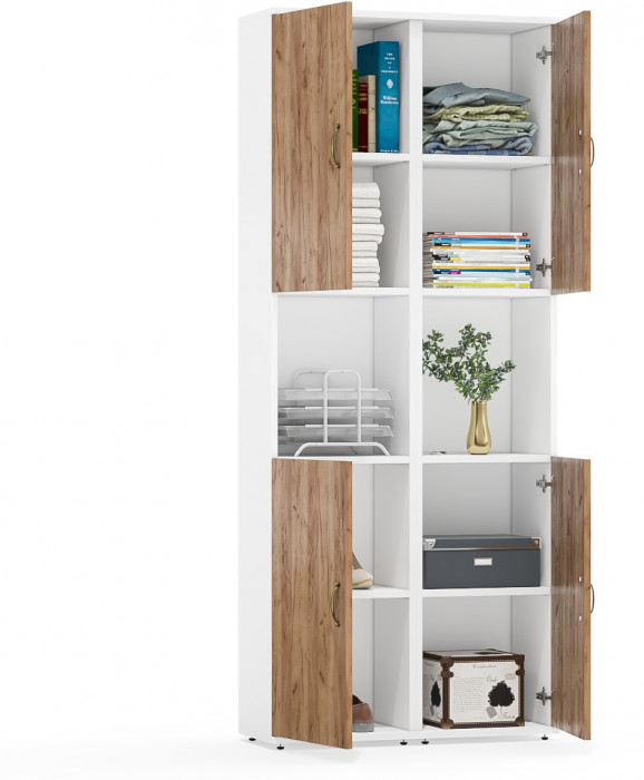 Лидер-8 Пенал 2 шт., цвет белый шагрень/крафт золото, ШхГхВ 80х30х190 см., универсальная сборка