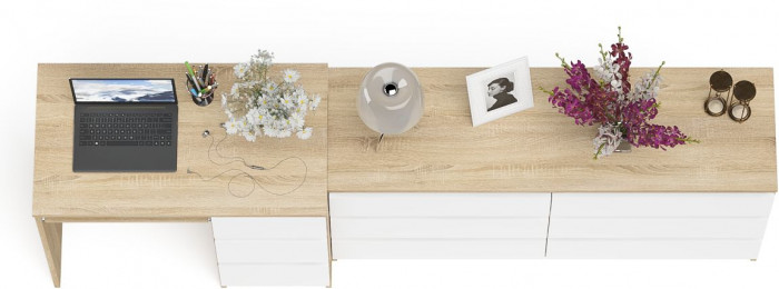 Мори Стол компьютерный МС-6 правый + Комод МК1380.6, цвет дуб сонома/белый, ШхГхВ 228х50х76,6 см., выдвижные ящики справа, НЕ универсальная сборка