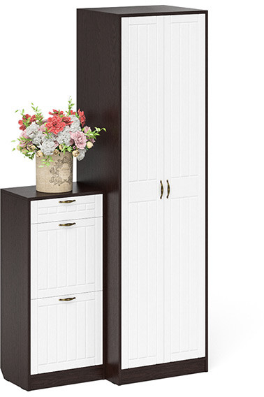 Прихожая П-6 Компоновка № 16, венге/фасады МДФ белое дерево фрезеровка прованс