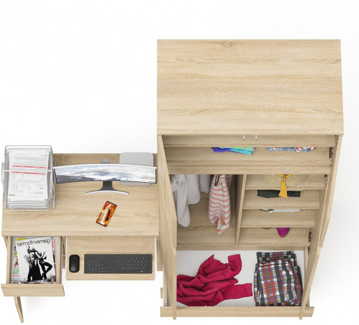 Мори компьютерный стол МС-1 левый + Шкаф МШ900.1 + Антресоль МА900.1, дуб сонома