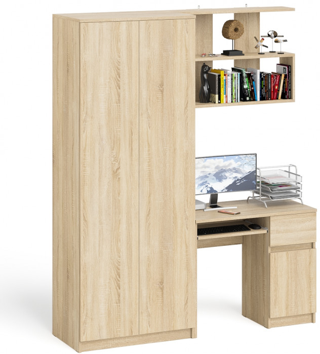 Мори компьютерный стол МС-1 правый + Шкаф МШ800.1 + Полка 900, дуб сонома