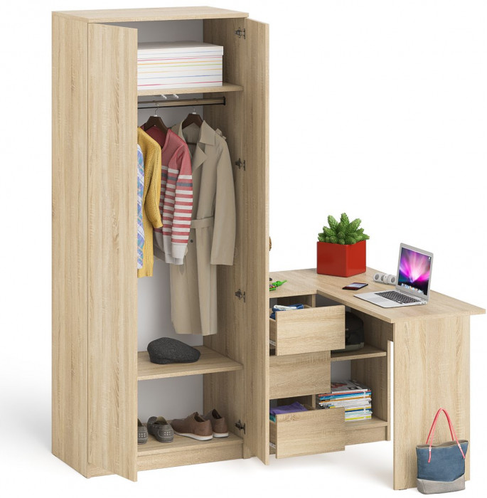 Мори компьютерный стол МС-16 левый + Шкаф МШ800.1, дуб сонома