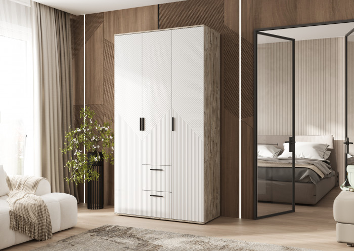 Сильвия Шкаф 3-х створчатый 1200, Браш Вайт/Дуб Юкон