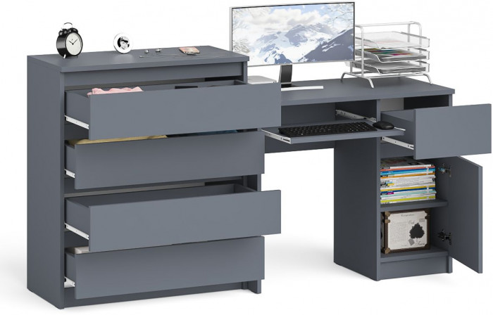 Мори компьютерный стол МС-1 правый + Комод МК800.4, графит