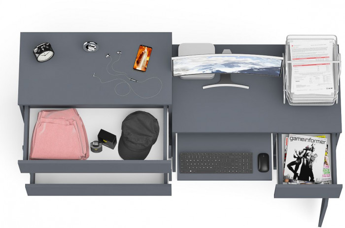 Мори компьютерный стол МС-1 правый + Комод МК800.4, графит