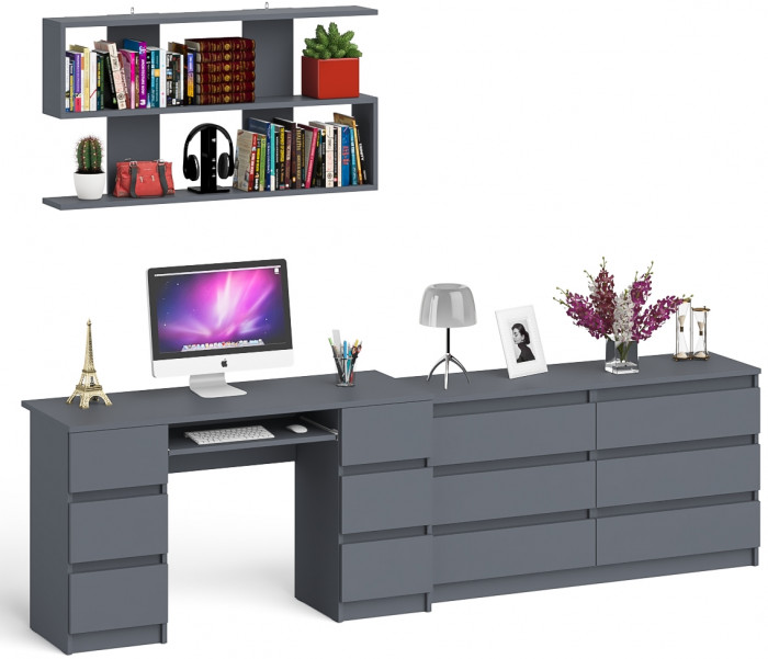Мори компьютерный стол МС-2 + Комод МК1380.6 + Полка 1200, графит