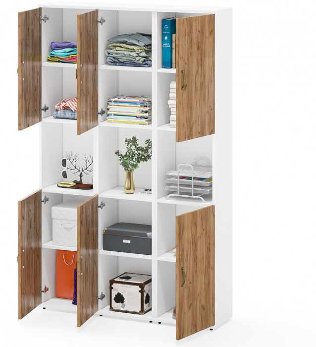 Лидер-8 Пенал 3 шт., цвет белый шагрень/крафт золото, ШхГхВ 120х30х190 см., универсальная сборка