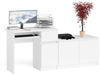 Мори Стол компьютерный МС-1 правый + Тумба МА900.1, цвет белый, ШхГхВ 180,4х50,4х76,6 см., выдвижной ящик справа, НЕ универсальная сборка