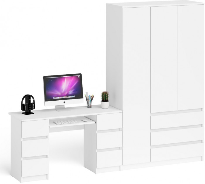 Мори Стол компьютерный МС-2 + Шкаф МШ1200.1, цвет белый, ШхГхВ 255,8х50,4х209,6 см., универсальная сборка