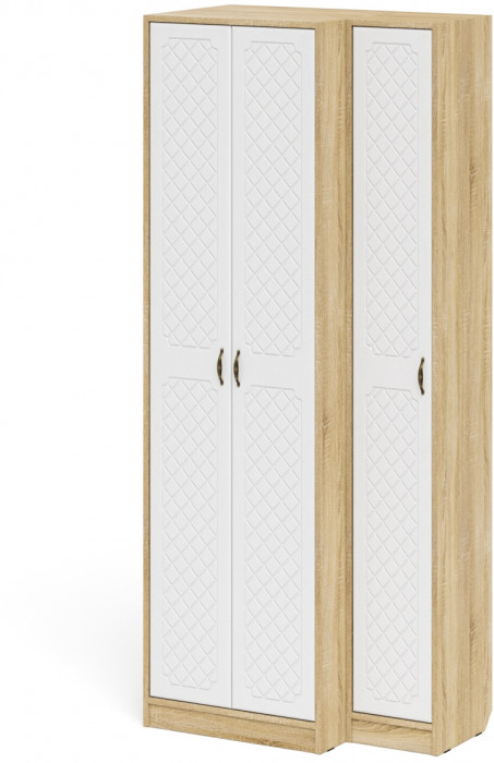 Прихожая П-6 Шкаф + Пенал, дуб сонома/фасады МДФ белое дерево фрезеровка ромб