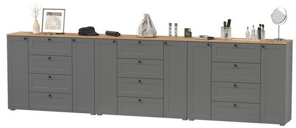 Остин 16.221 Комод + 16.221 Комод + 16.221 Комод, цвет серый графит/дуб крафт золотой, ШхГхВ 360х41,9х99,3 см.