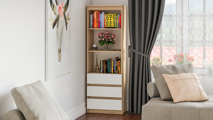 Мори Стеллаж МСТ600.3, дуб сонома/белый