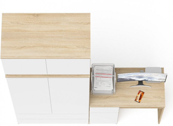Мори компьютерный стол МС-1 левый + Шкаф МШ900.1 + Антресоль МА900.1, дуб сонома/белый
