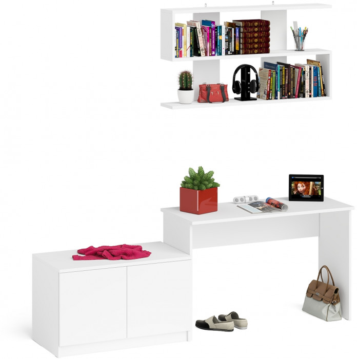 Мори письменный стол МСП1200.1 + Тумба МА900.1 + Полка 1200, белый