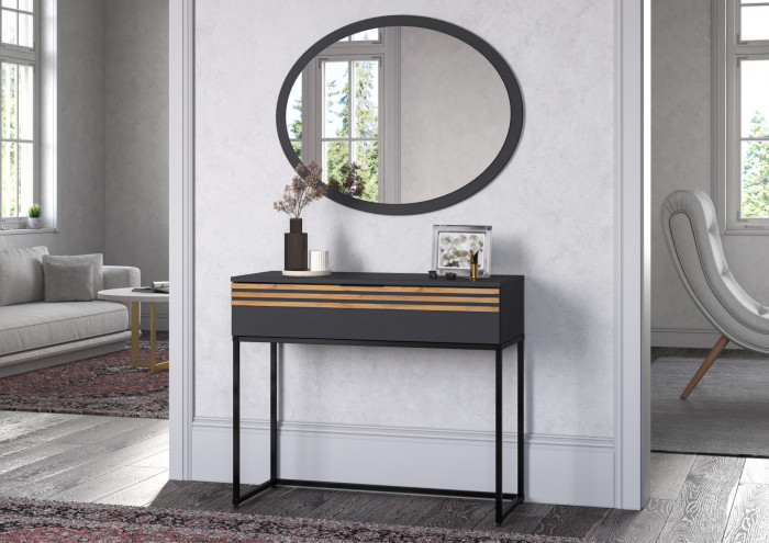 Туалетный столик + Зеркало Нао, Графит/Графит, Дуб Вотан