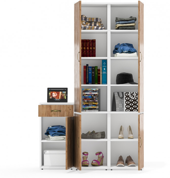 Лидер-8 Пенал МД 22Б + Пенал МД 22Б + Тумба МД 3.15, белый шагрень/крафт золото