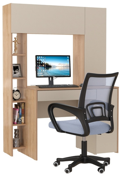 Стол компьютерный Комфорт 12.71 + кресло 103 серое, цвет гикори рокфорд натуральный/сатин, ШхГхВ 116,7х60,2х165,4 см., НЕ универсальная сборка