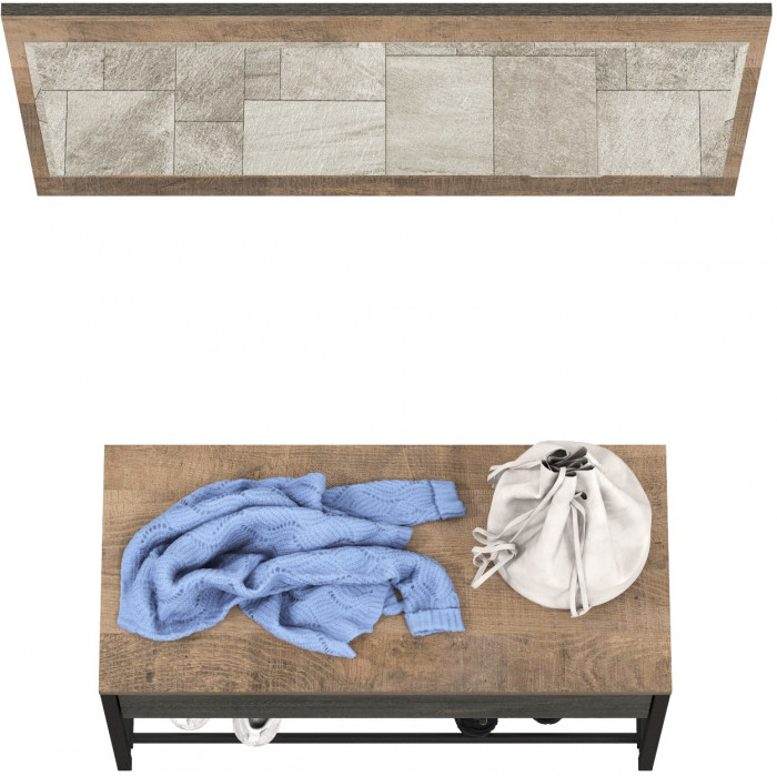 Трувор 13.241.03 Тумба для обуви + 15.30 Зеркало, цвет дуб гранж песочный/интра, ШхГхВ 80х36,6х195 см.