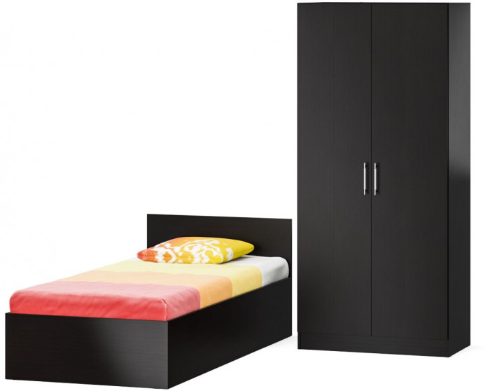 Кровать с ящиками 0900 + Шкаф 2-х створчатый Стандарт, цвет венге, ШхГхВ 93,5х203,5х70 + 90х52х200 см., сп.м. 900х2000 мм., б/м, основание есть