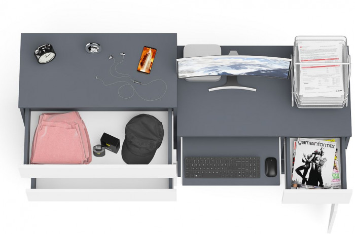 Мори компьютерный стол МС-1 правый + Комод МК800.4, графит/белый