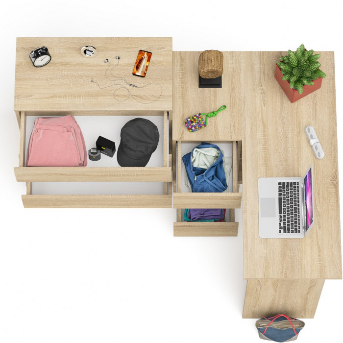 Мори компьютерный стол МС-16 левый + Комод МК800.4, дуб сонома