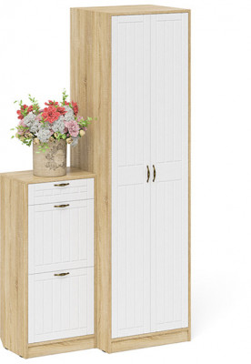 Прихожая П-6 Компоновка № 16, дуб сонома/фасады МДФ белое дерево фрезеровка прованс