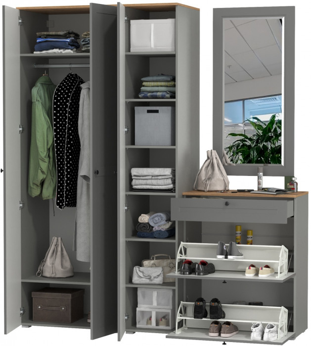 Остин Прихожая 40, цвет серый графит/дуб крафт золотой, ШхГхВ 200х54,3х229,6 см., универсальная сборка