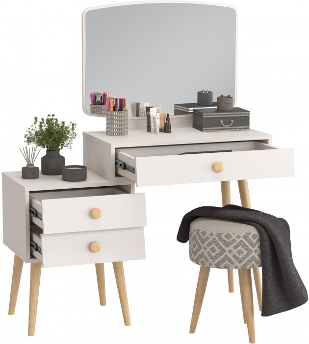 Афина Спальня 4-25901М1к.с. Трюмо + Банкетка 6-5132ТКсерая Юна, кашемир серый/ткань серая