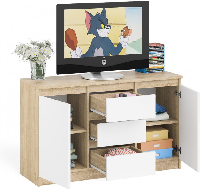 Мори Комод МК1200.3, дуб сонома/белый