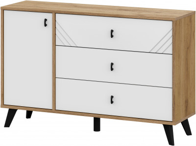 Комод 3 ящика Байкал (со створкой), Дуб Золотой, Белый матовый