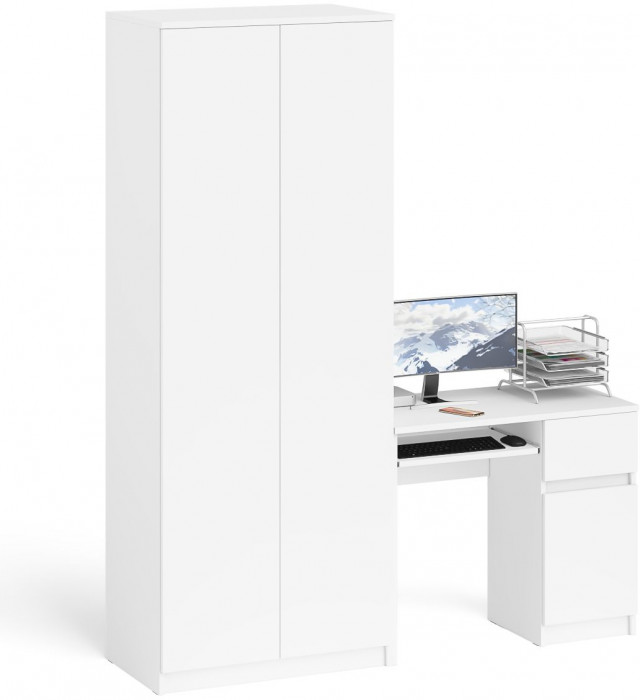 Мори компьютерный стол МС-1 правый + Шкаф МШ800.1, белый