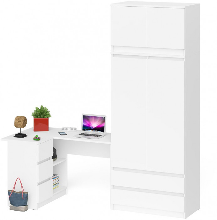 Мори компьютерный стол МС-16 левый + Шкаф МШ900.1 + Антресоль МА900.1, белый
