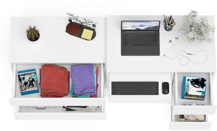 Мори компьютерный стол МС-6 правый + Комод МК800.1, белый