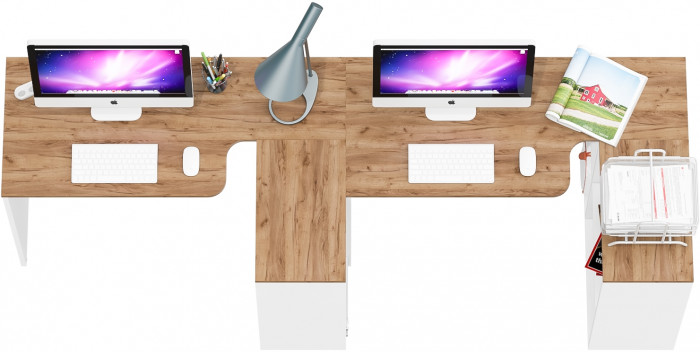 Лидер-8 Стол + Стол, белый шагрень/крафт золото