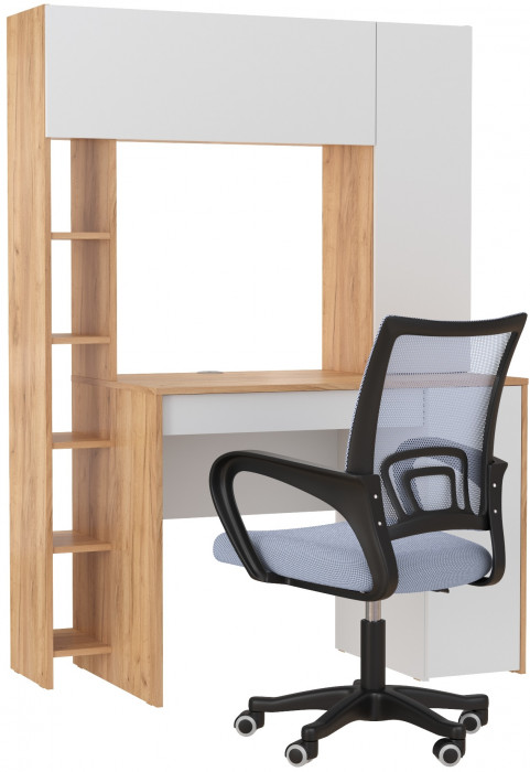 Стол компьютерный Комфорт 12.71 + кресло 103 серое, цвет дуб золотой/белый, ШхГхВ 116,7х60,2х165,4 см., НЕ универсальная сборка