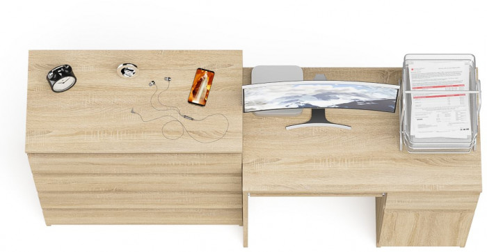 Мори компьютерный стол МС-1 правый + Комод МК800.4, дуб сонома