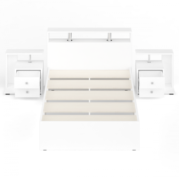 Камелия Кровать 1200 + две тумбы, цвет белый, ШхГхВ 236х217х78,2 см., сп.м. 1200х2000 мм., без матраса, основание есть