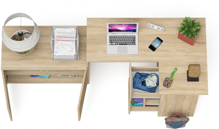 Мори компьютерный стол МС-16 правый + Тумба МА900.1, дуб сонома