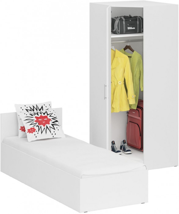 Кровать 0800 + Шкаф угловой Стандарт, цвет белый, ШхГхВ 83,5х203,5х70 + 81,2х81,2х200см., сп.м. 800х2000 мм., без матраса, основание есть