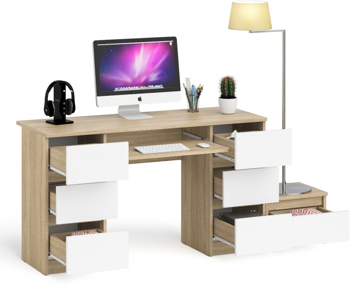 Мори компьютерный стол МС-2 + Тумба ТМП400.1, дуб сонома/белый