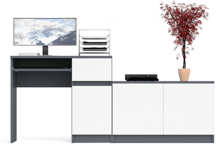 Мори Стол компьютерный МС-1 правый + Тумба МА900.1, цвет графит/белый, ШхГхВ 180,4х50,4х76,6 см., выдвижной ящик справа, НЕ универсальная сборка